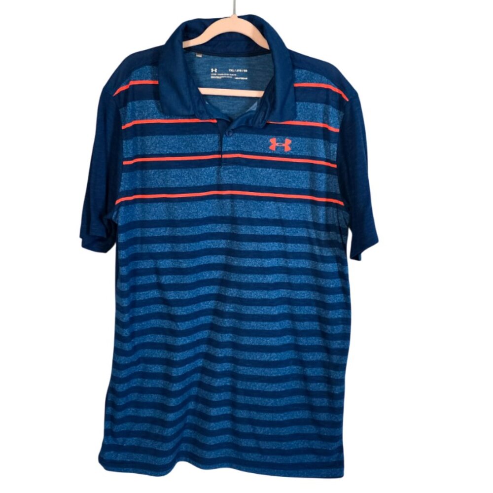 EUC Under Armour Loose Fit Heat Gear Striped Polo